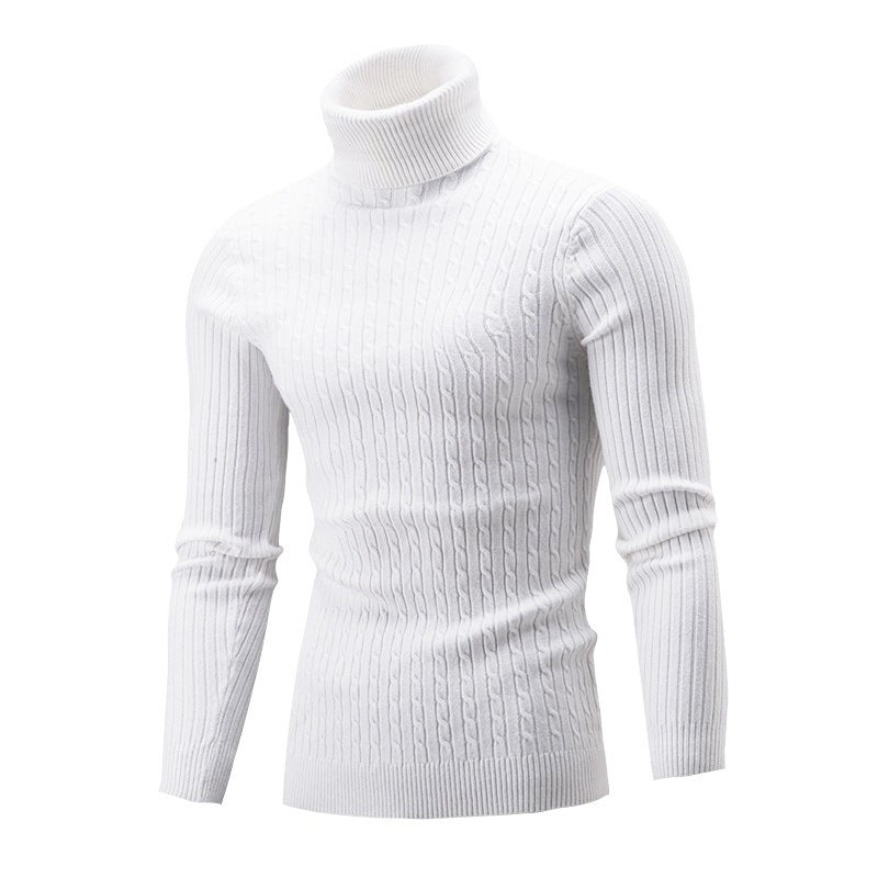 Men's Elegant Knit Sweater with High Collar and Fine Cable Pattern Lune London