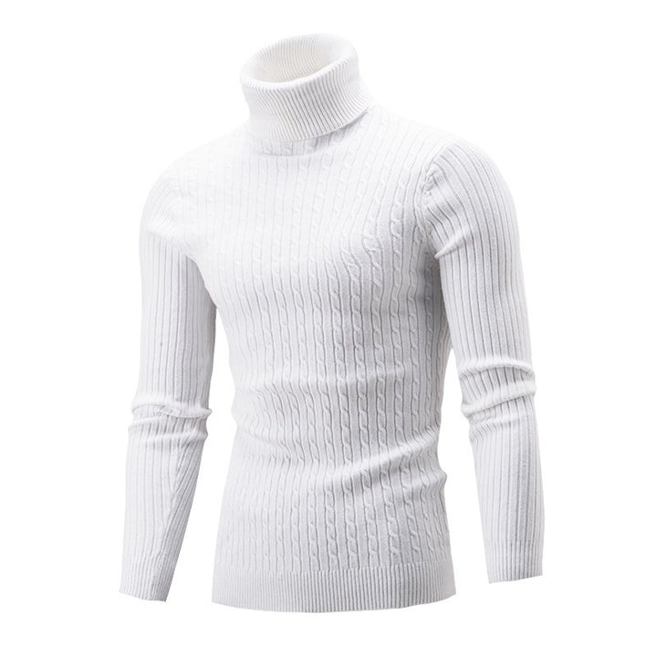 Men's Elegant Knit Sweater with High Collar and Fine Cable Pattern Lune London