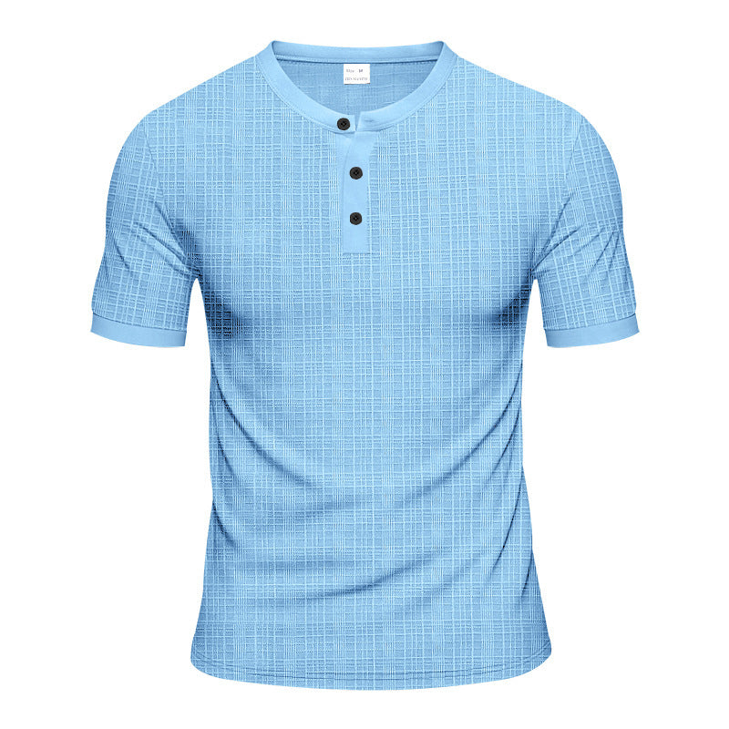 Men's short sleeve Henley t-shirt with textured design and trendy buttons Lune London