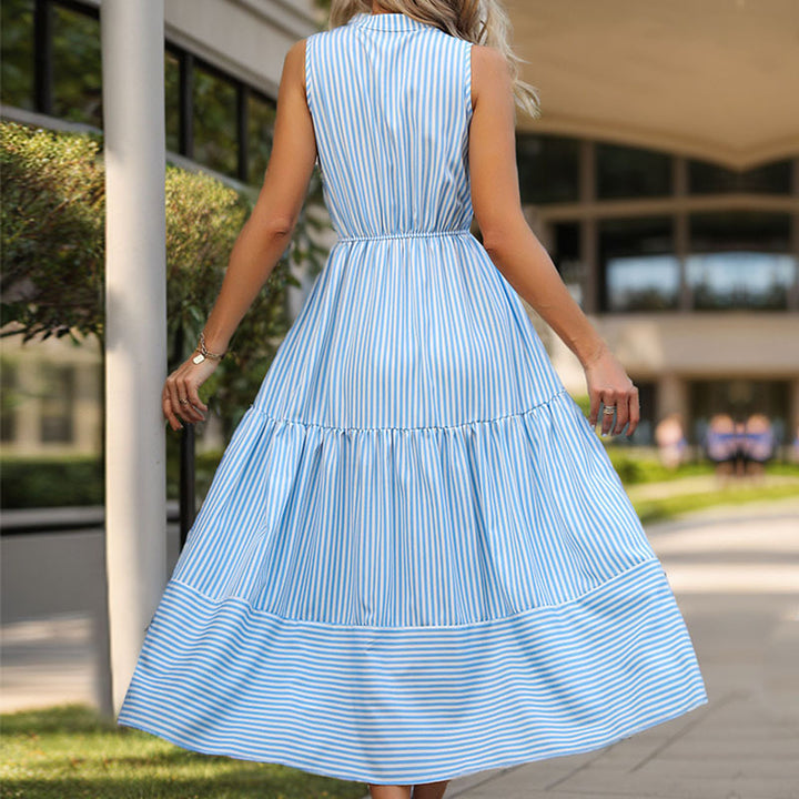 Striped maxi dress for ladies with button design Lune London