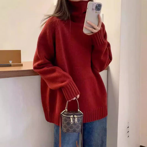 Pull en tricot épais pour femmes avec col montant et fentes sur les côtés Chic & Stil