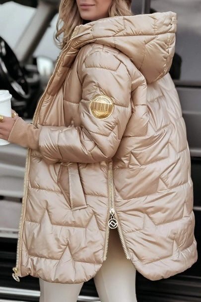 Ladies long down jacket with hood and side pockets Lune London