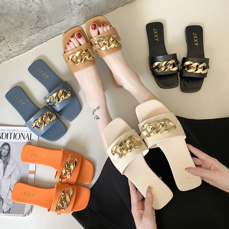 Women's Strappy Mules with Luxurious Chain Accent and Comfortable Footbed Lune London