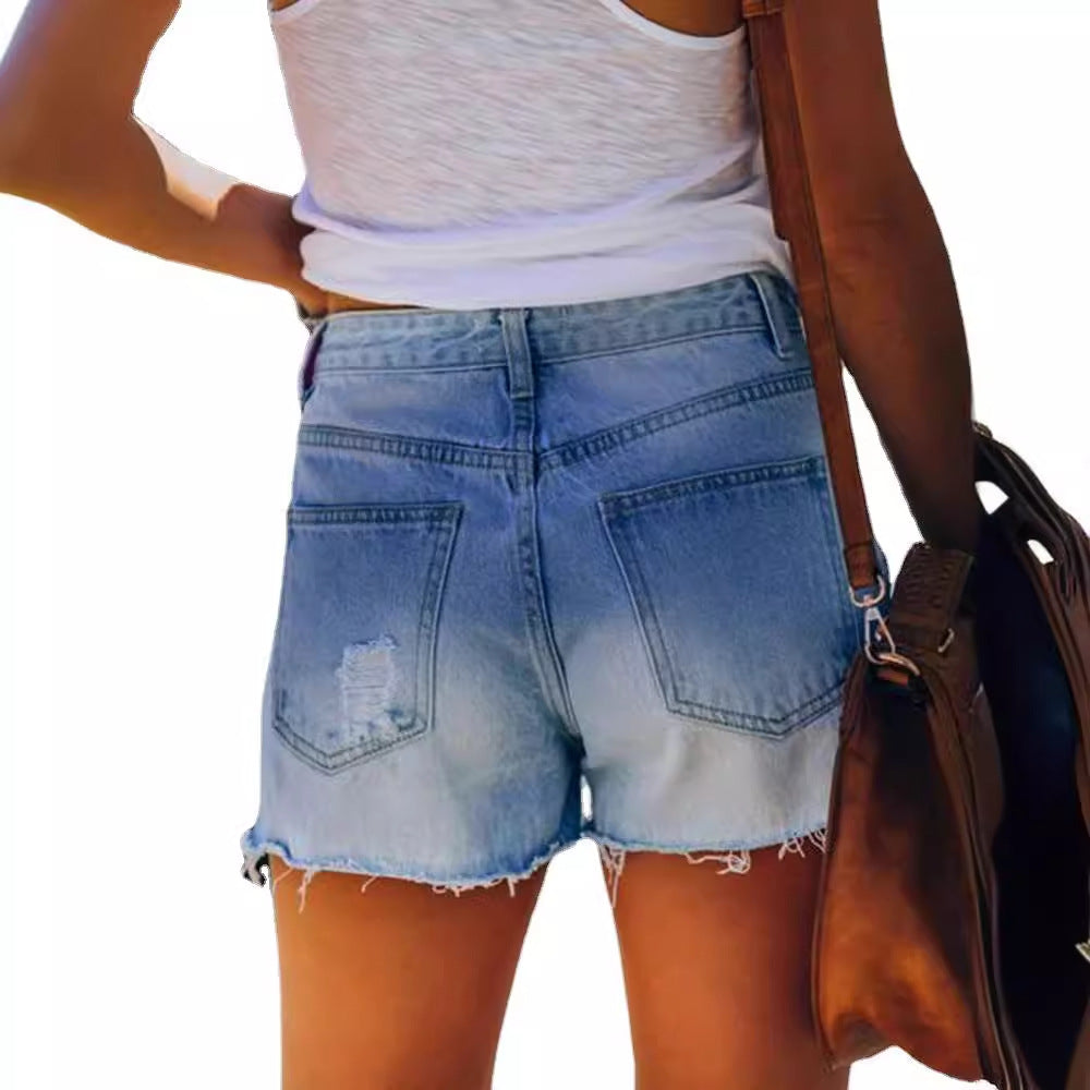 Women's jeans shorts with fashionable star print and distressed details Lune London