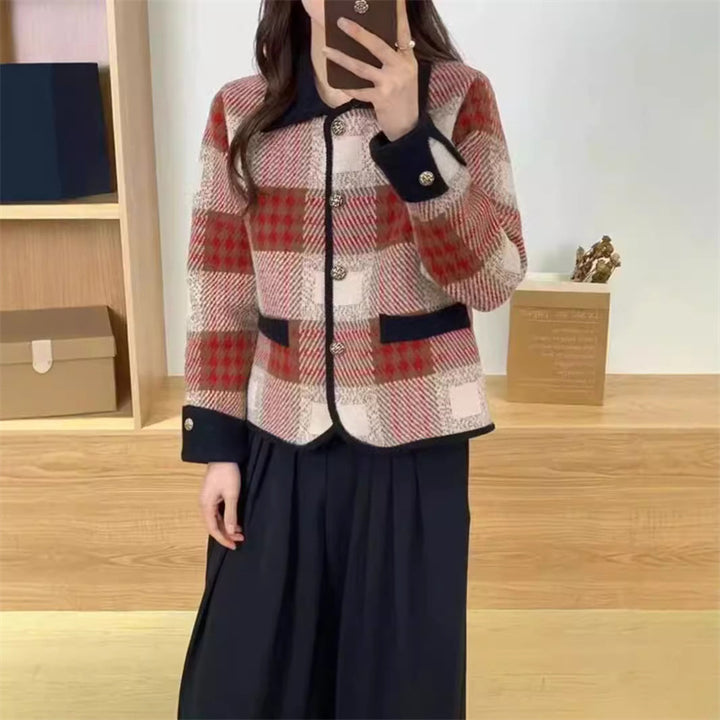 Plaid blazer jacket for women with removable pockets and button details Lune London