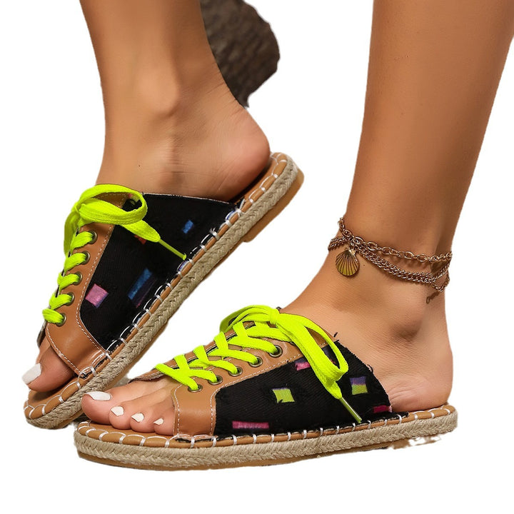 Casual camo style leisure sandals for women with lace-up detail Lune London