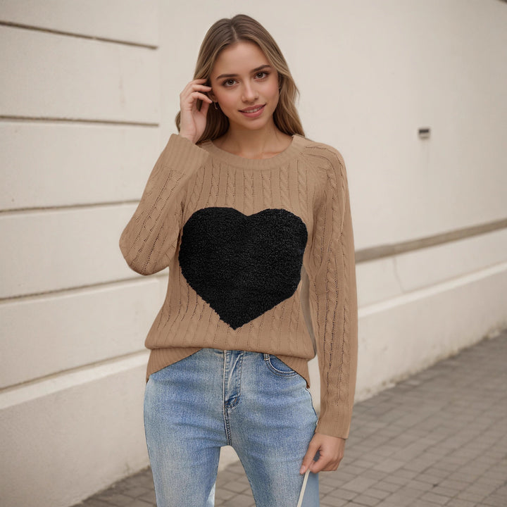 Pull en tricot pour femme avec appliqué en cœur et structure de point aérienne Chic & Stil