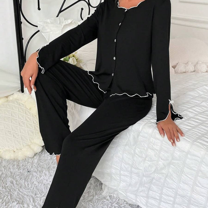 Women's Pajama Set with Elegant Lace Embellishments Lune London
