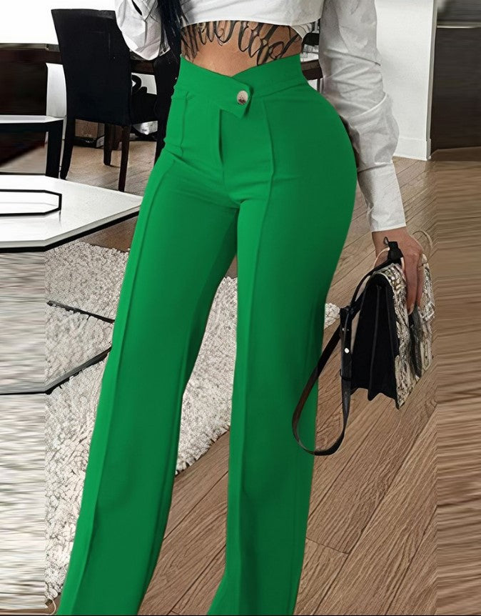 Ladies Elegant High Waist Pants with Decorative Button Details Lune London