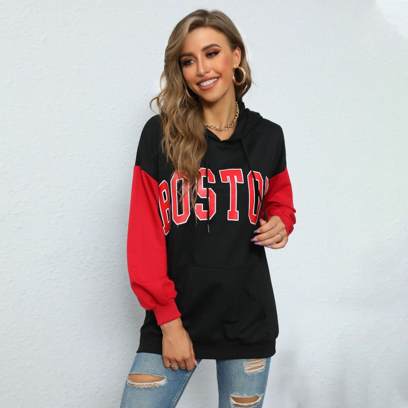 Trendy hoodie for women with casual text design and chic hood