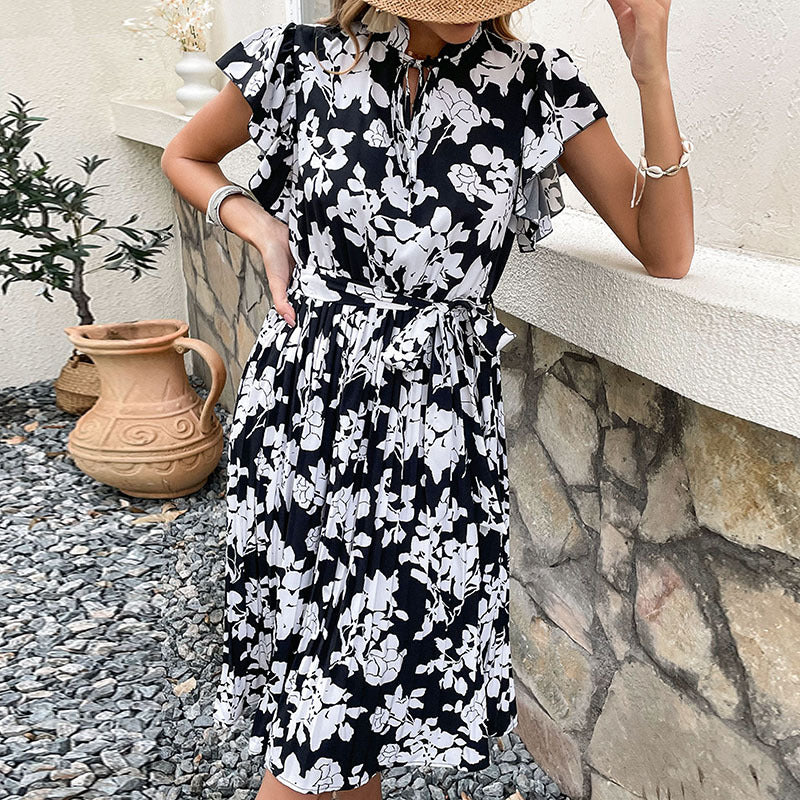Midi floral printed dress for ladies with elegant ruffles Lune London