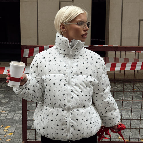 Ladies down jacket with floral patterns and high collar Lune London