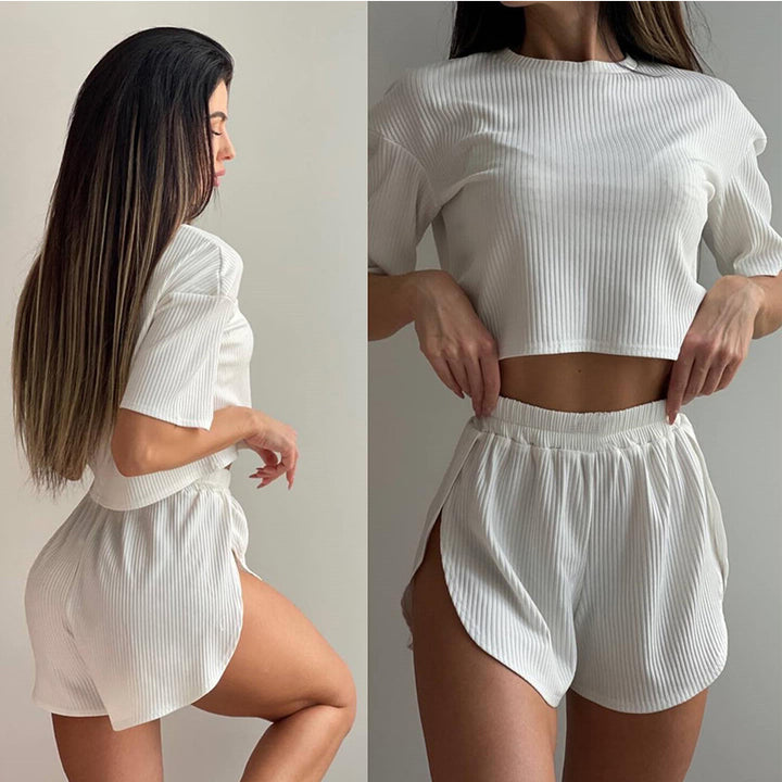 Lune London women's casual cropped top and shorts set