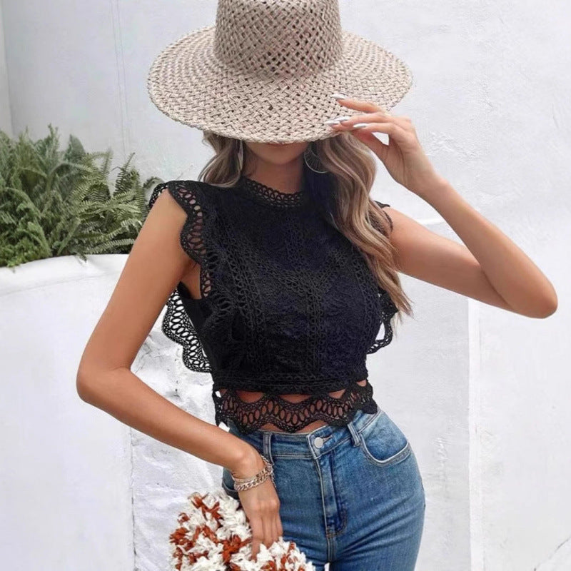 Women Short Blouse Lace Detail Lune London