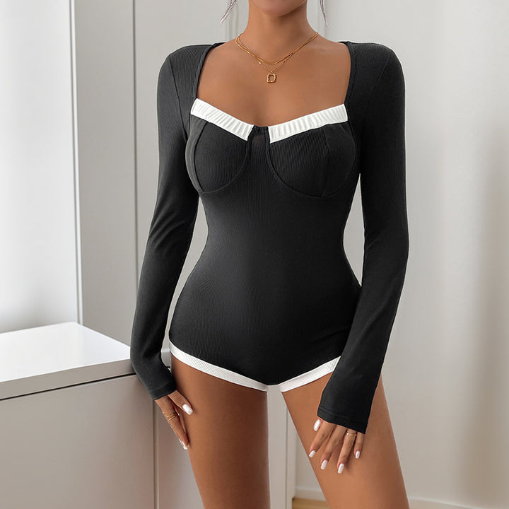 Long sleeve body for women in rib with contrast insert Lune London