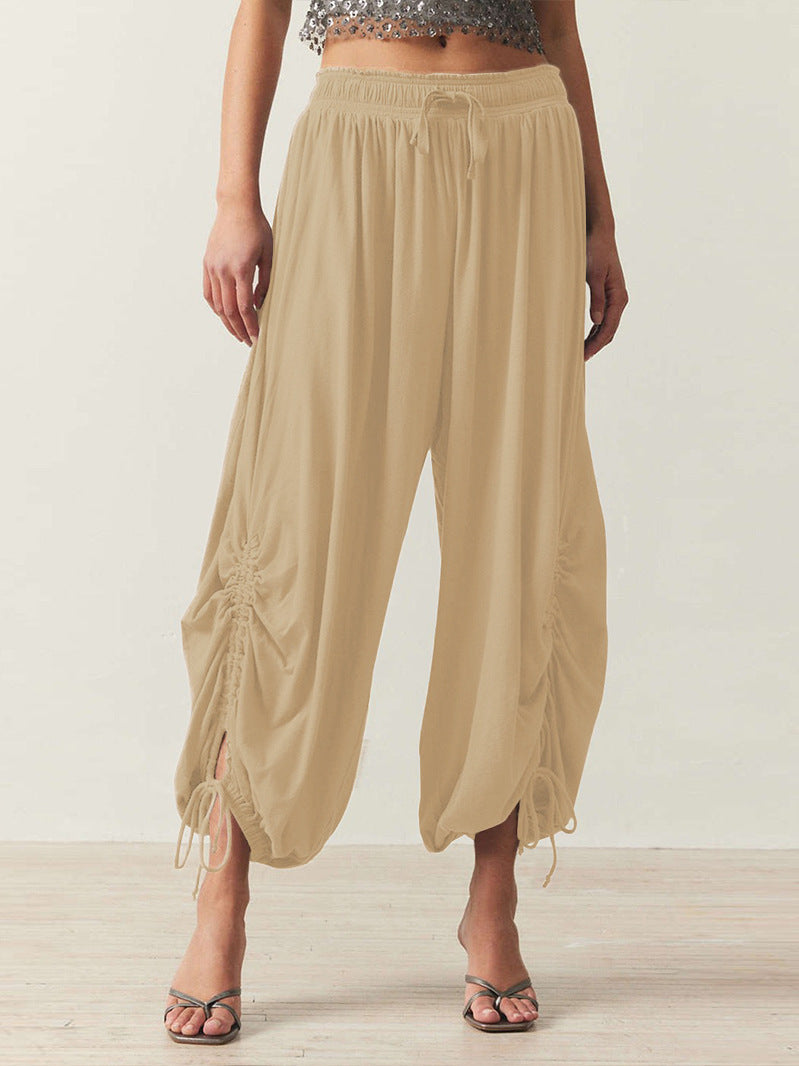 Casual Palazzo pants for women with elastic waist and adjustable ankle bands Lune London
