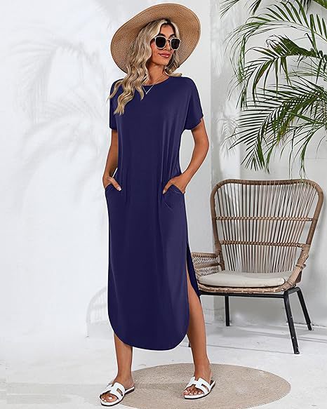 Casual maxi dress for women with side slit and pretty round neck Lune London