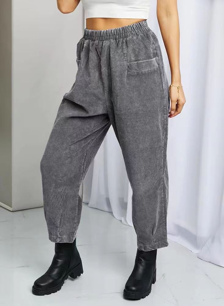 Dames Pantalon de loisirs confortable en corduroy avec taille élastique et poches Lune London