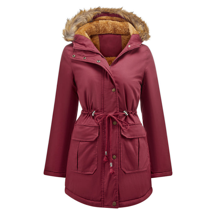 Ladies warm outdoor parka with removable hood and luxurious faux fur Lune London