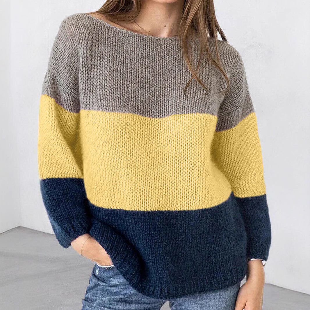Casual striped sweater for women with wide neckline Lune London
