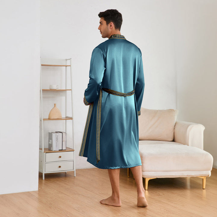 Men's Satin Bathrobe with Stylish Shawl Collar and Side Pockets Lune London