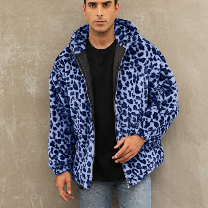 Men's Cozy Fleece Jacket In Leopard Pattern Chic Und Stil