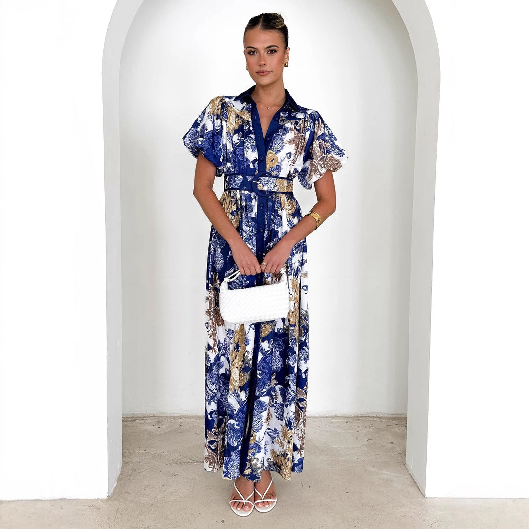Chic & Stil Women's maxi dress with floral pattern and waistband