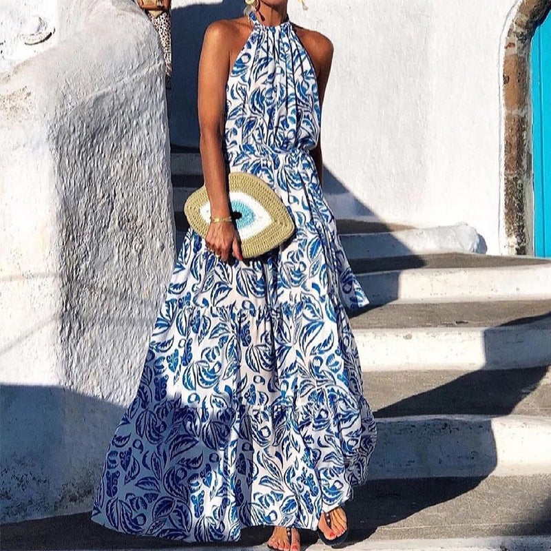 Robe Maxi Femme avec Motif Floral Raffiné et Design à Col Halter Chic & Stil