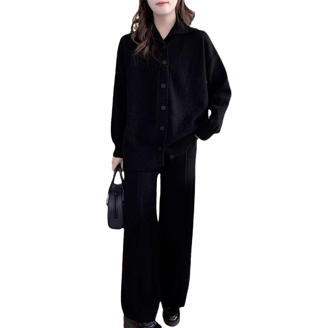 Ensemble en maille pour femmes avec col montant moderne et patte de boutonnage confortable Chic & Stil