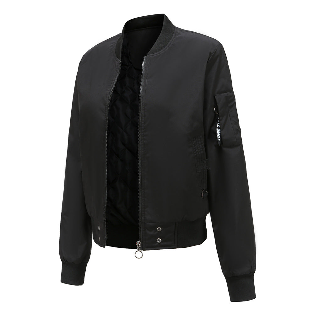 Trendy women's bomber jacket with practical pockets and chic side inserts