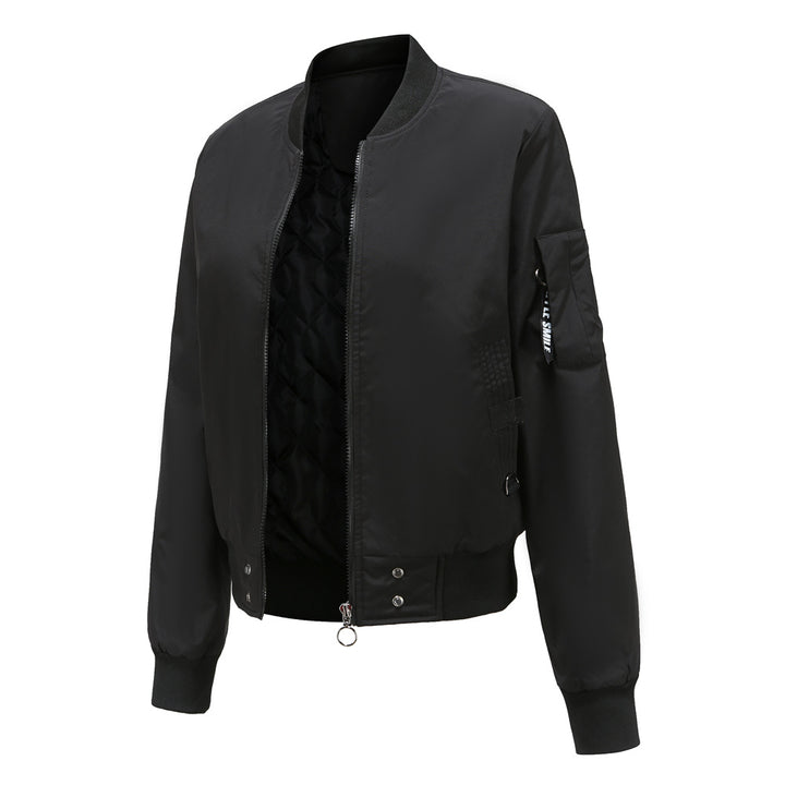 Trendy women's bomber jacket with practical pockets and chic side inserts
