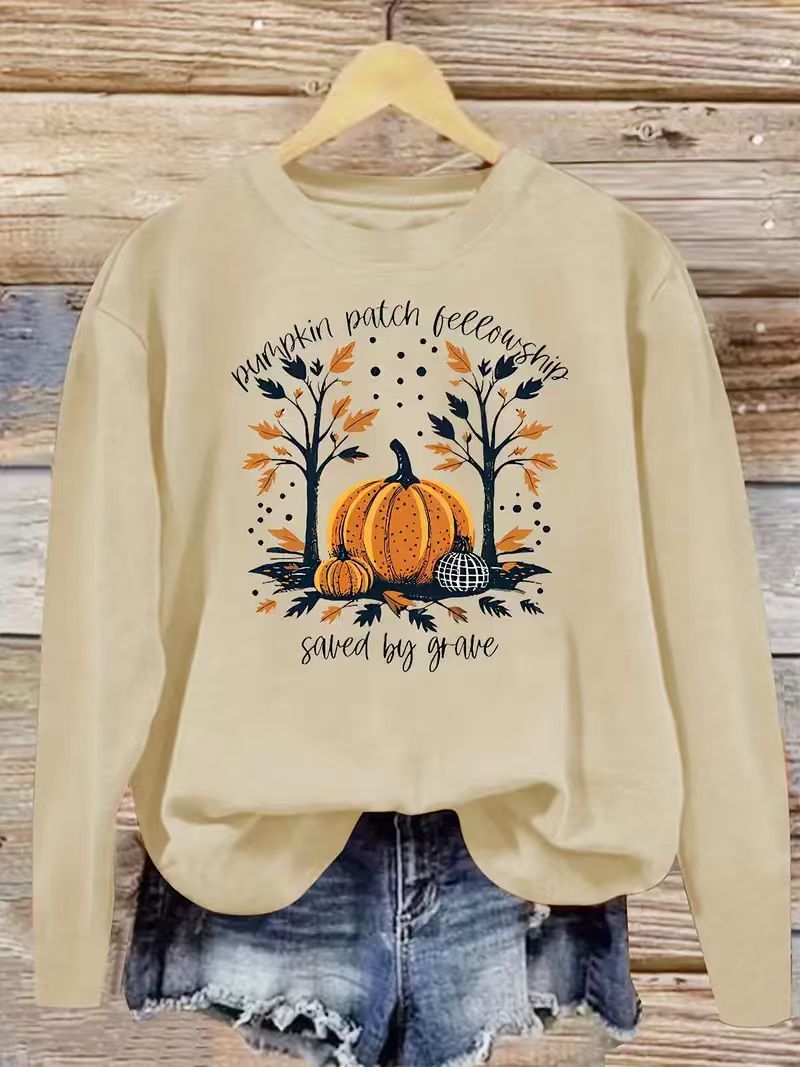 Sweat-shirt pour femmes avec design de citrouille d'automne et coupe décontractée Chic & Stil