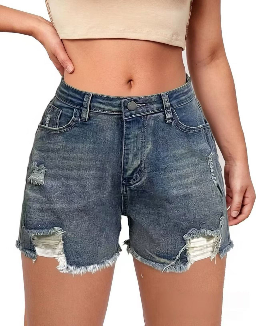 Women’s casual destroyed jeans shorts with high waist and frayed hems Lune London