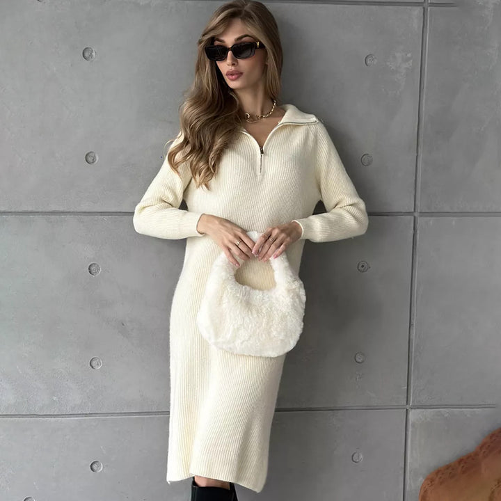Robe tricotée pour femmes avec col montant et fermeture éclair Chic & Stil