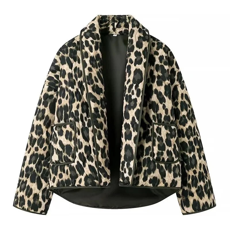 Women's leopard print bomber jacket with a stylish cut and practical pockets Lune London
