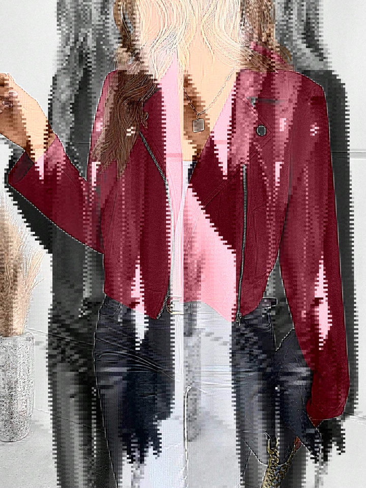 Ladies Stylish Biker Jacket in Synthetic Leather with Asymmetrical Zipper Lune London