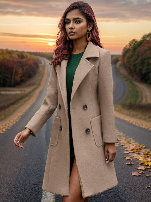 Ladies classic wool coat with double-breasted fastening and spacious pockets Lune London