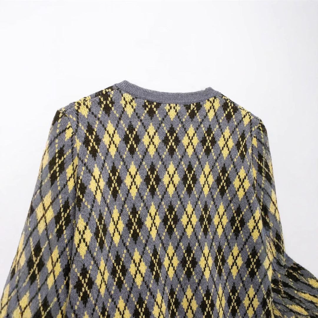 Ladies argyle patterned knitted vests with button placket Lune London