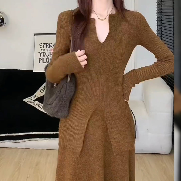 Pull côtelé pour femmes avec décolleté en V profond et coupe décontractée Chic & Stil