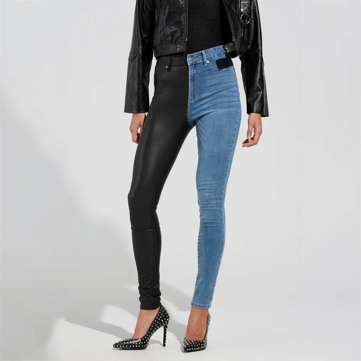 Skinny jeans for women with a combined denim and leather look Lune London