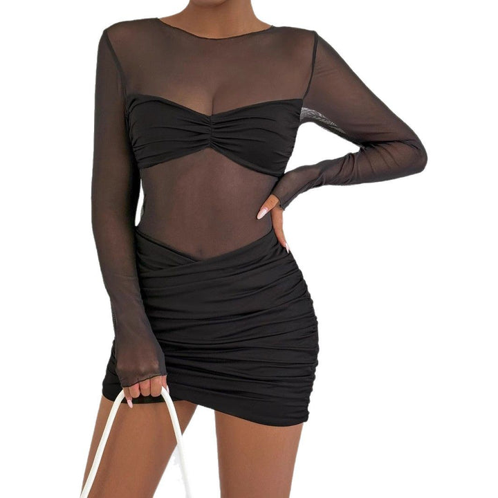 Women Refined Mini Dress with Transparent Sleeves and Ruffle Details Lune London
