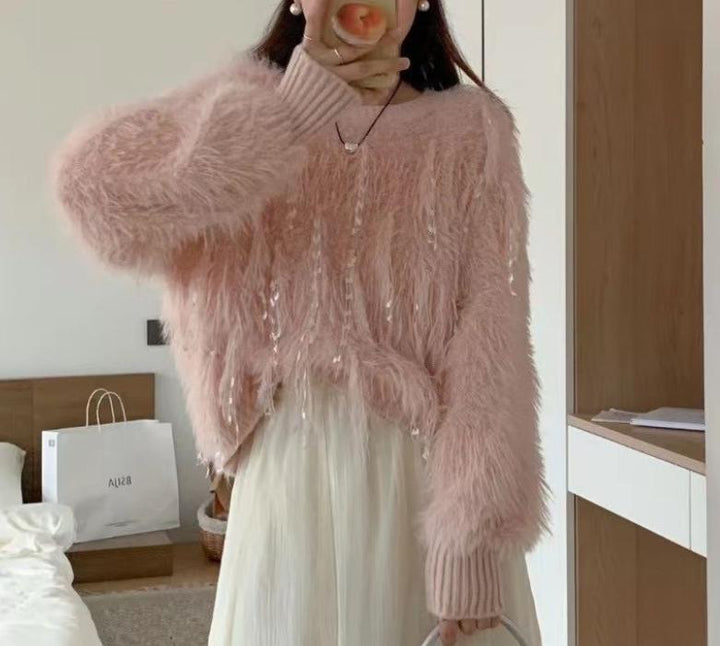 Fuzzy knit sweater for women with unique details Lune London