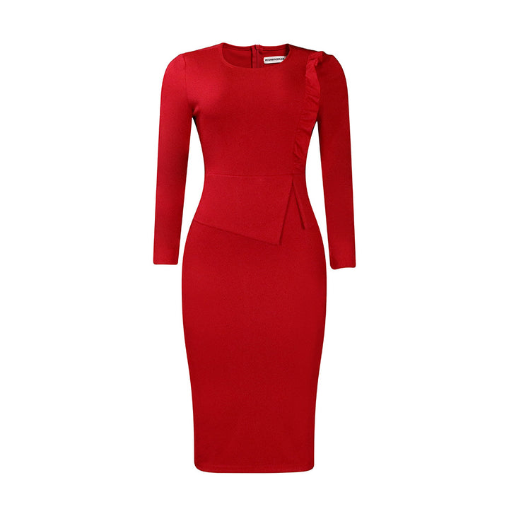 Fitted dress for women with long sleeves and ruching Lune London