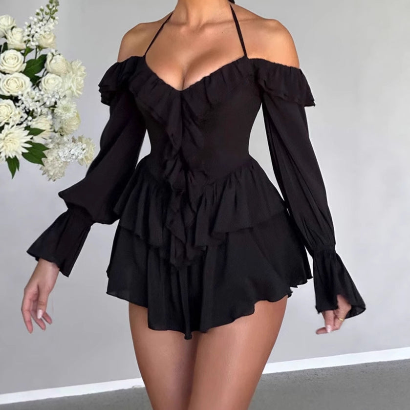 Women Spunky mini dress with ruffles and off-shoulder design Lune London