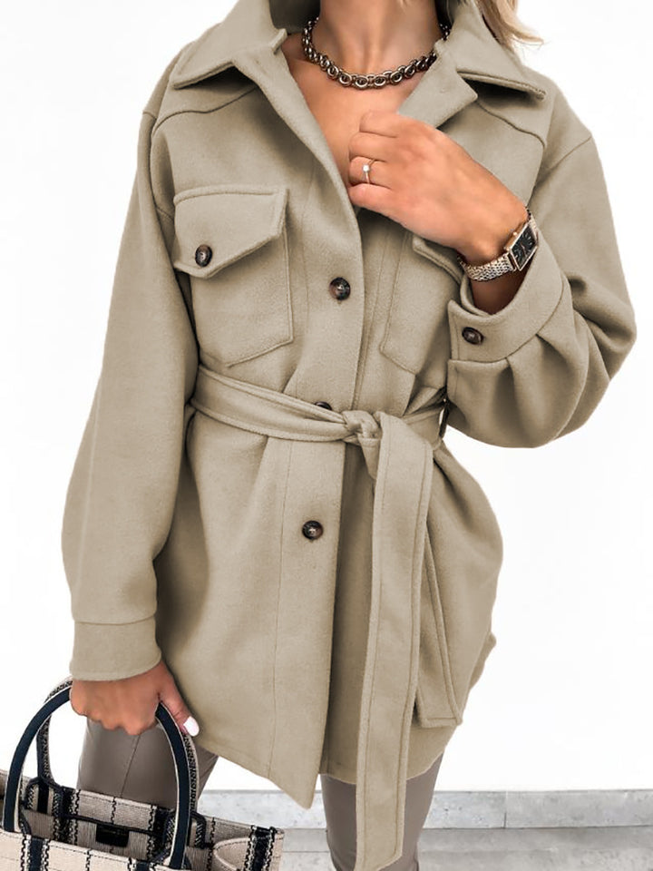 Trendy shirt jacket for women with belt and practical pockets Lune London