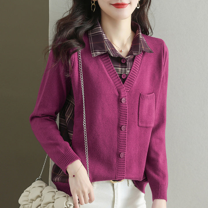 Knit jacket for women with V-neck and practical chest pocket Lune London