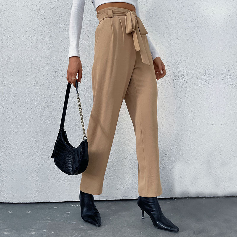 High-waisted custom pants for women with bow detail Lune London