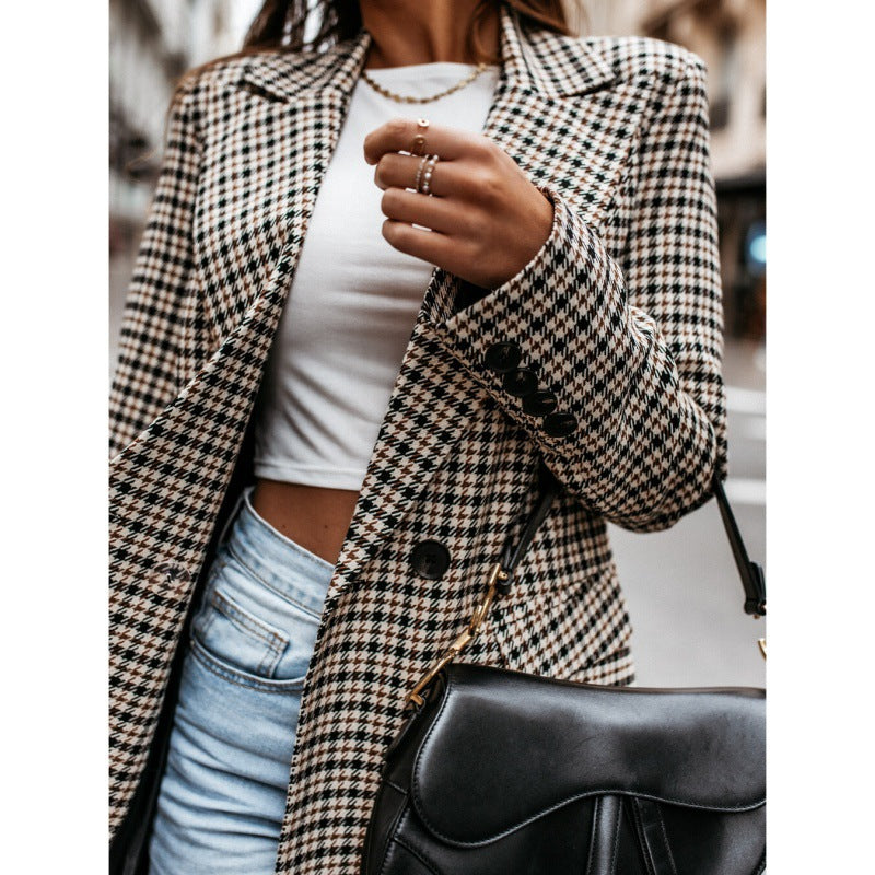 Ladies Oversized Checks Blazer with Double-Breasted Design Lune London