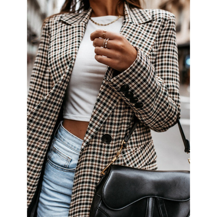 Ladies Oversized Checks Blazer with Double-Breasted Design Lune London