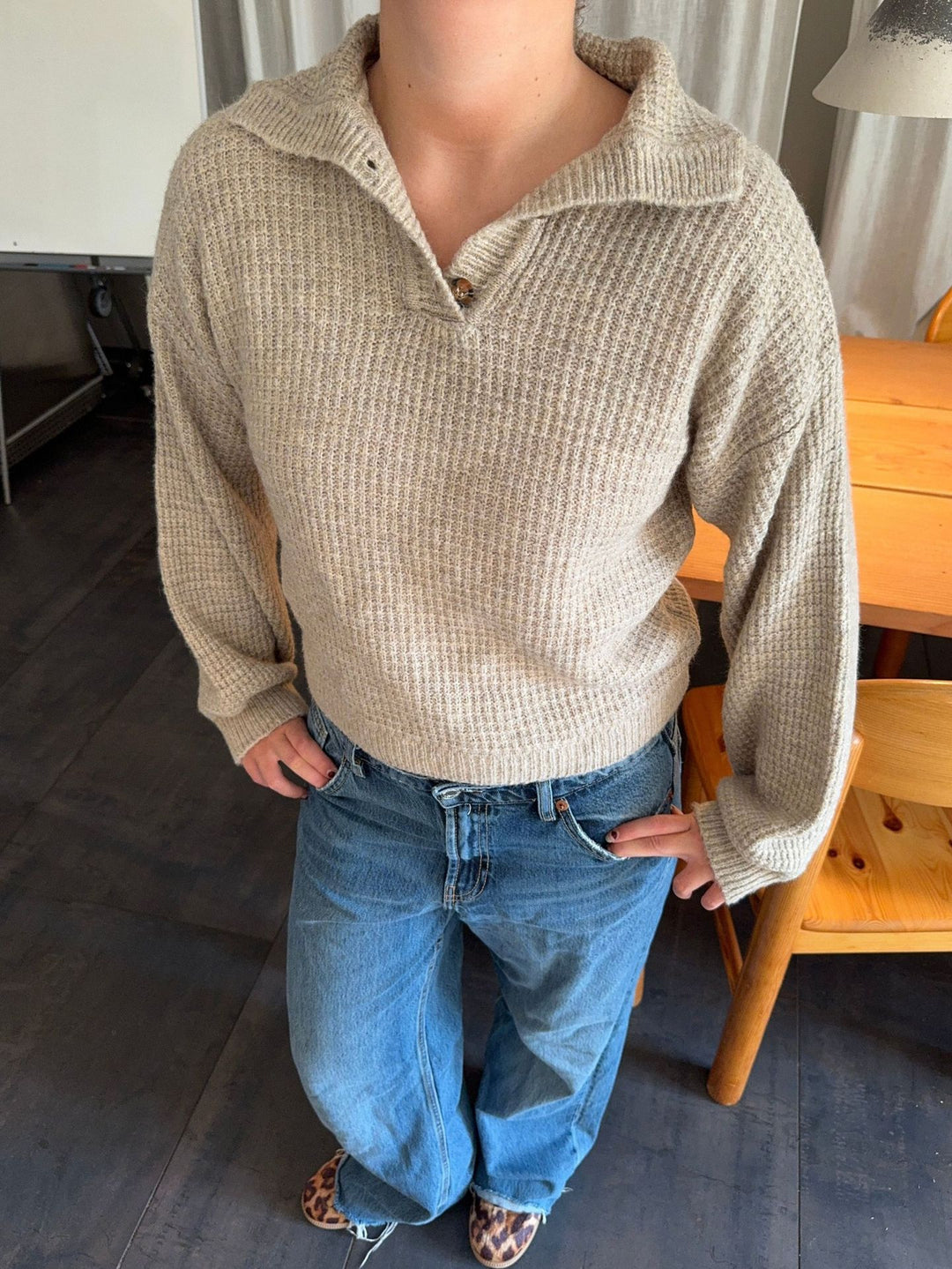 Knitted sweater for women with button placket and oversized fit Lune London